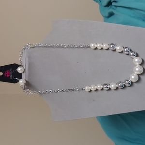 Paparazzi Silver chain with faux pearls and silver beads with matching earrings
